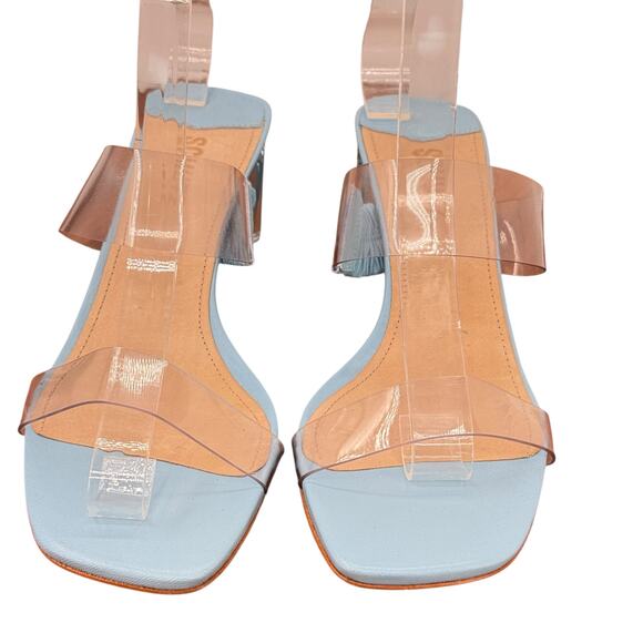Schutz Ariella Transparent Heel Sandal Leather Women's 7.5 Blue Clear Chic Luxe - Picture 4 of 9